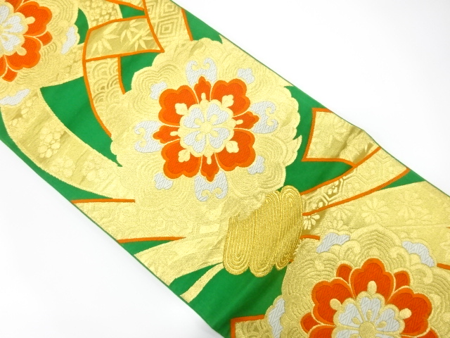 JAPANESE KIMONO / ANTIQUE FUKURO OBI / SILK / WOVEN FLOWER CREST